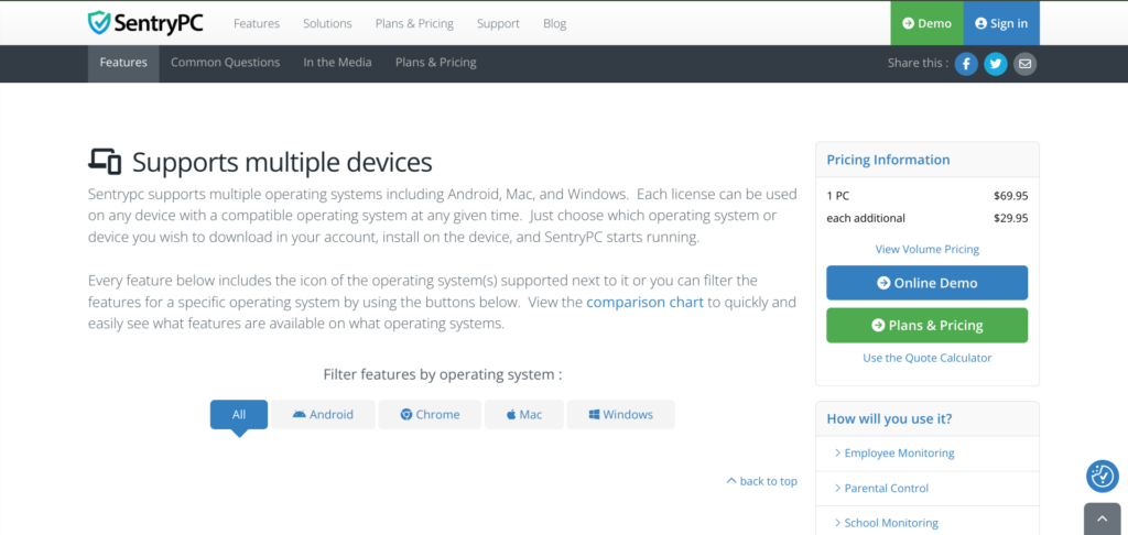 Features of SentryPC