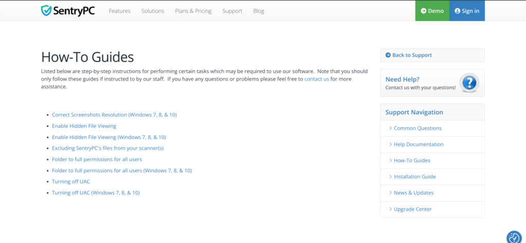 Customer Support SentryPC